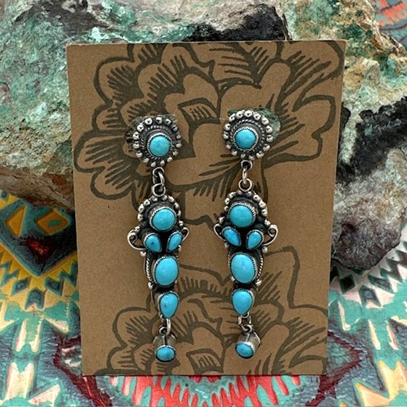 LEO FEENEY Sterling Silver Sleeping Beauty Turquoise Fancy Dangle Post Earrings - Picture 1 of 2